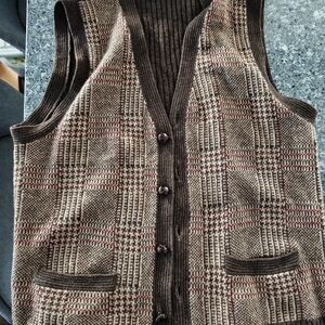 Vintage Merino Wool Plaid Button-Up Vest